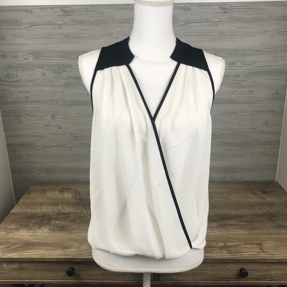 LAST CHANCE!! Monteau | Black & White Faux Wrap Blouse